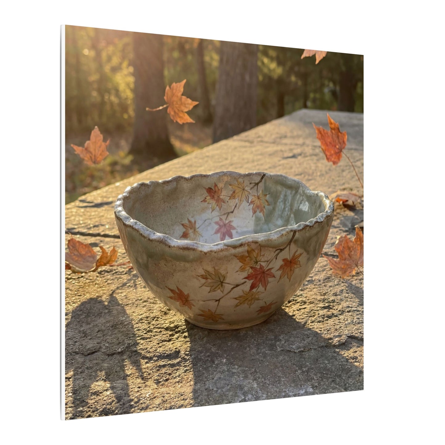Japandi Ceramic Bowl in Golden Hour | Japanese Pattern Canvas Art