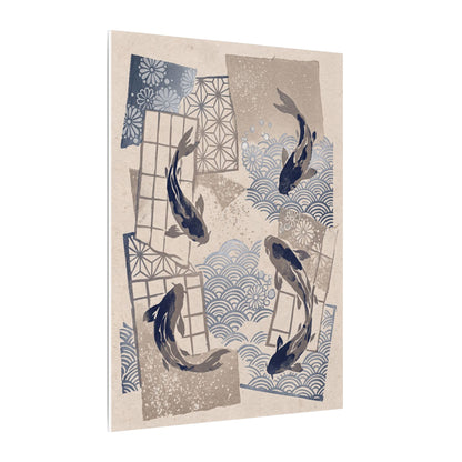 Earthy Koi Pond Canvas Art - Japanese Pattern Japandi