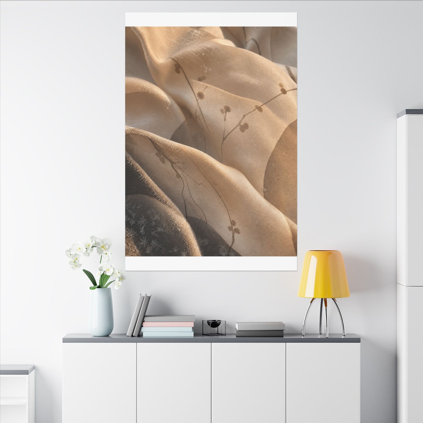 Japandi Silk Drape in Golden Hour | Japanese Pattern Canvas Art