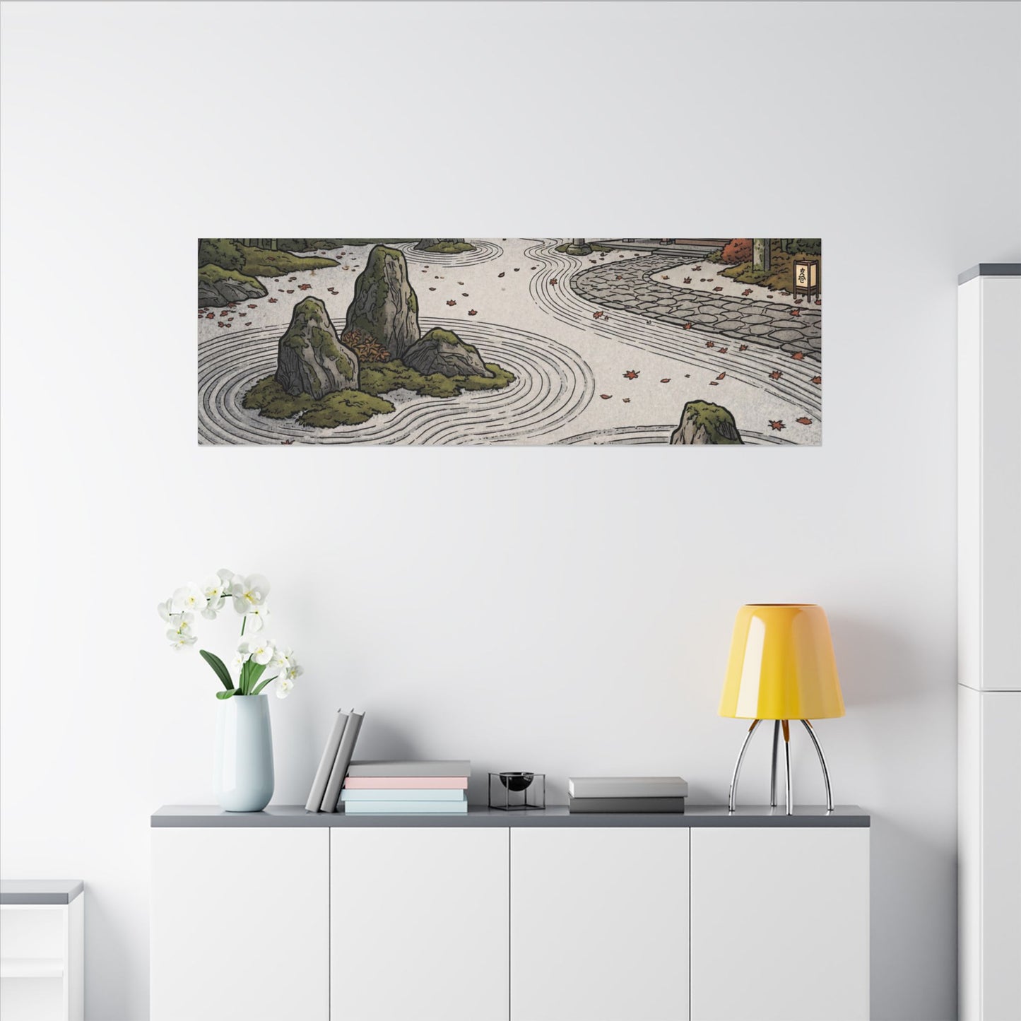 Autumn Rock Garden Ukiyo E Inspired Canvas Art | Peaceful Decor