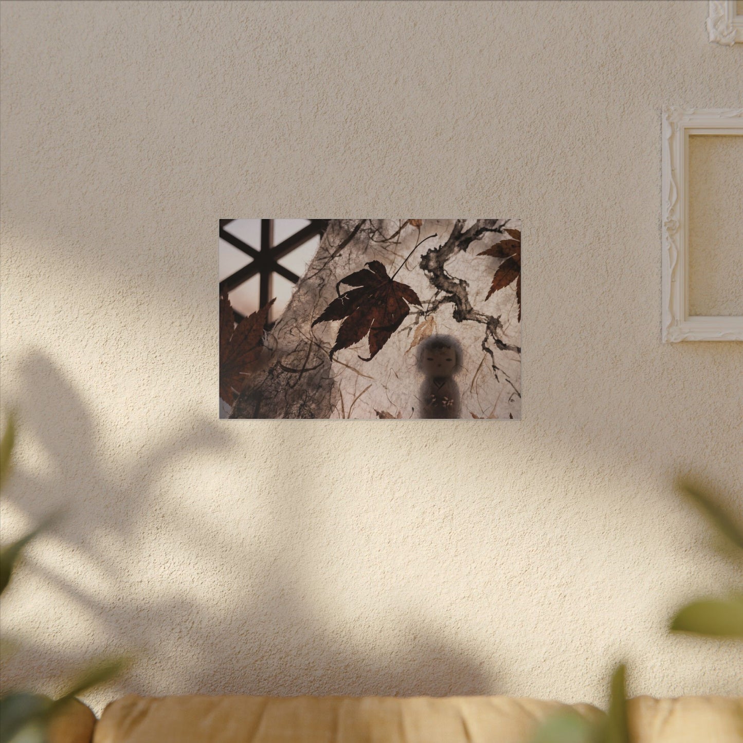 Shoji Screen Autumn Canvas Art | Dark Japandi Atmospheric Design