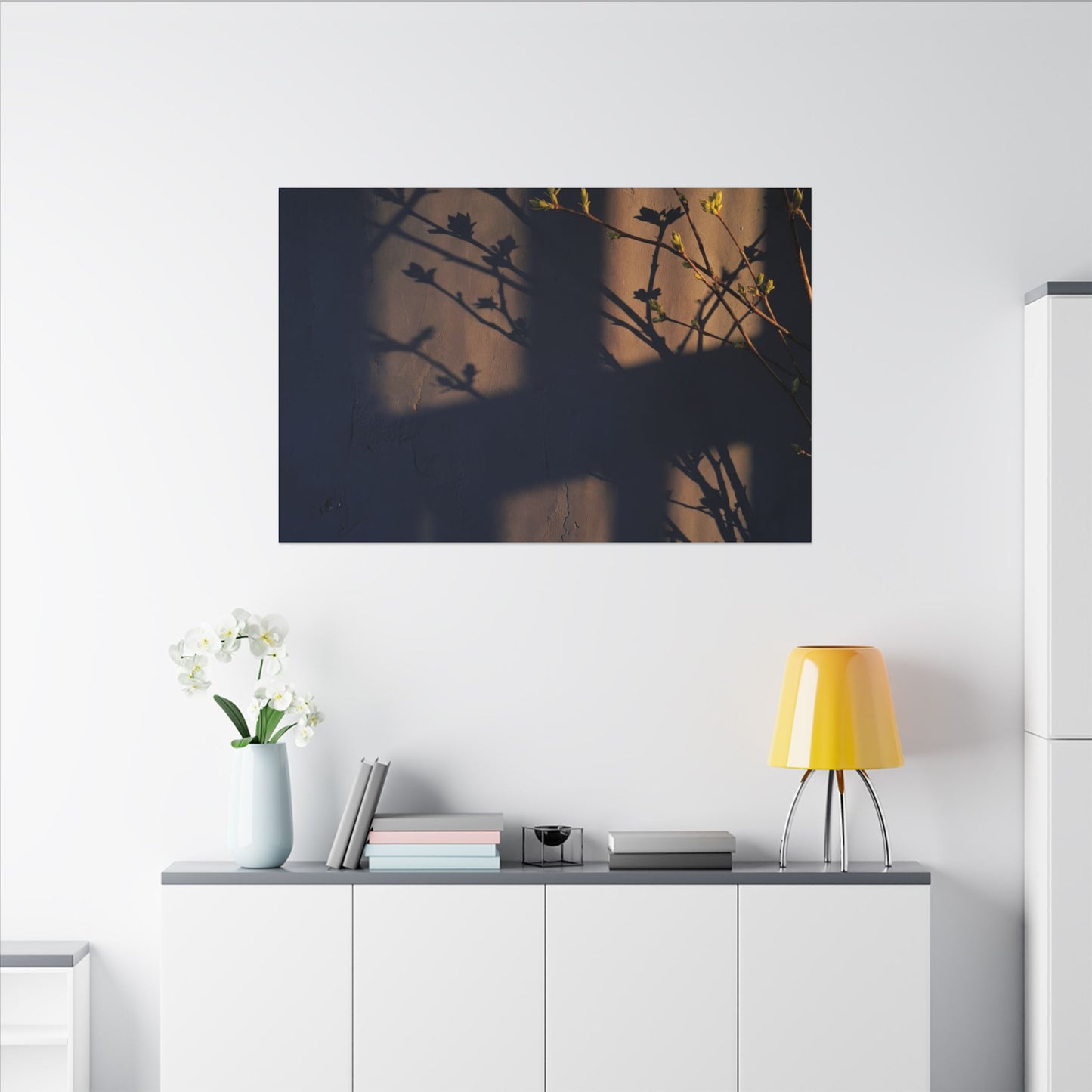 Shadow Play Canvas Art | Spring Dark Japandi Shadow Zen Art