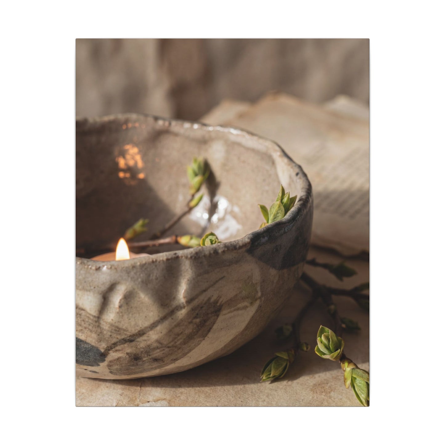 Candlelight Ceramic Bowl Canvas Art - Japandi Ma