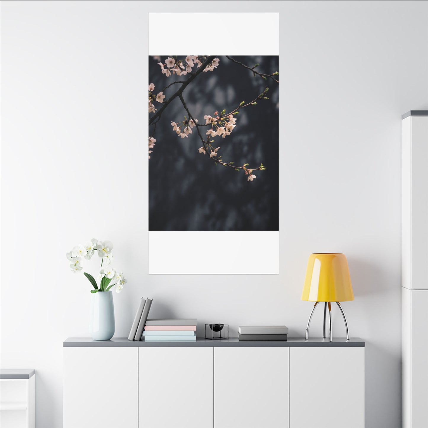 Cherry Blossom Moody Minimal Canvas Art | Bold Dark Japandi Art