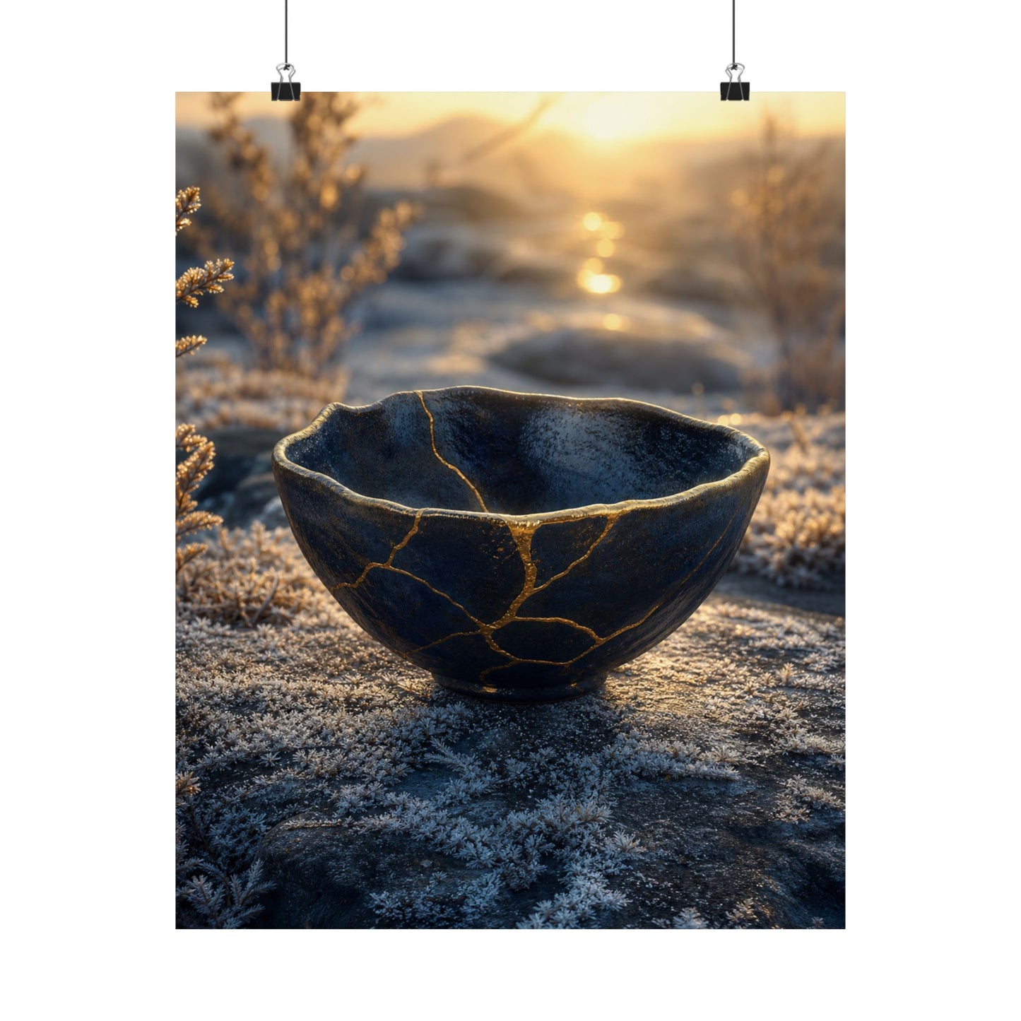 Kintsugi Ceramic Bowl in Golden Hour | Gold Repair Wall Art Print