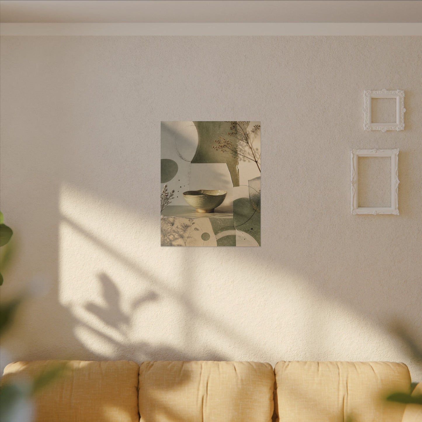 Warm Ceramic Bowl Canvas Art - Minimal Line Japandi