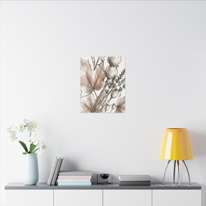 Neutral Dried Flowers Canvas Art - Minimal Line Japandi