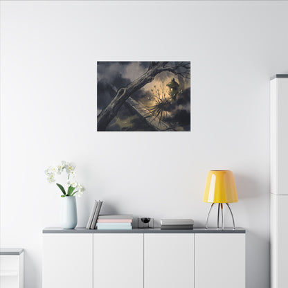 Dark Japandi Moonlit Garden in Golden Hour | Charcoal Ink Canvas Art