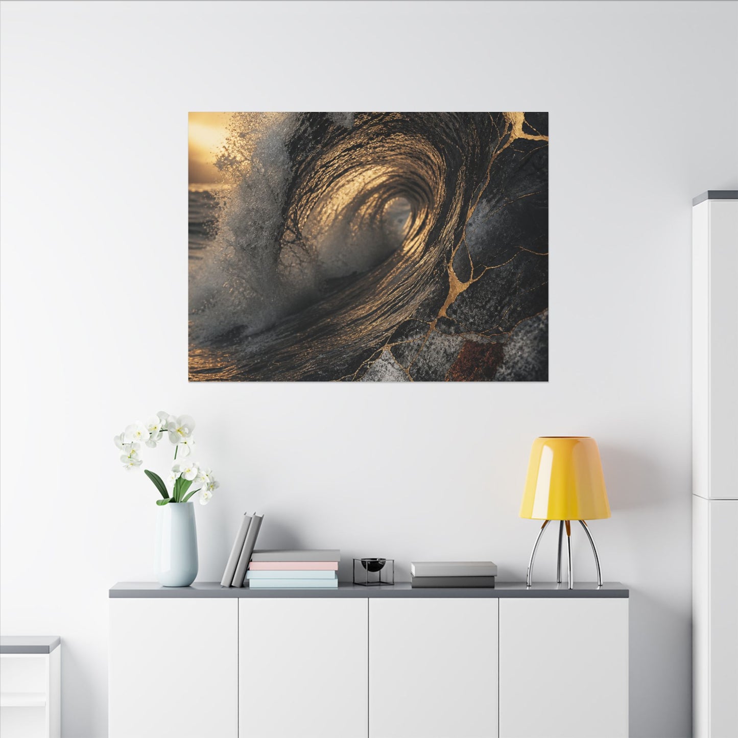Kanso Ocean Wave Canvas Art - Kintsugi Gold Vein