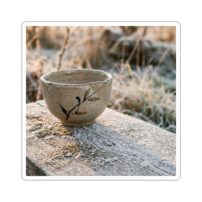 Japandi Ceramic Bowl in Golden Hour | Japanese Pattern Sticker Art Print