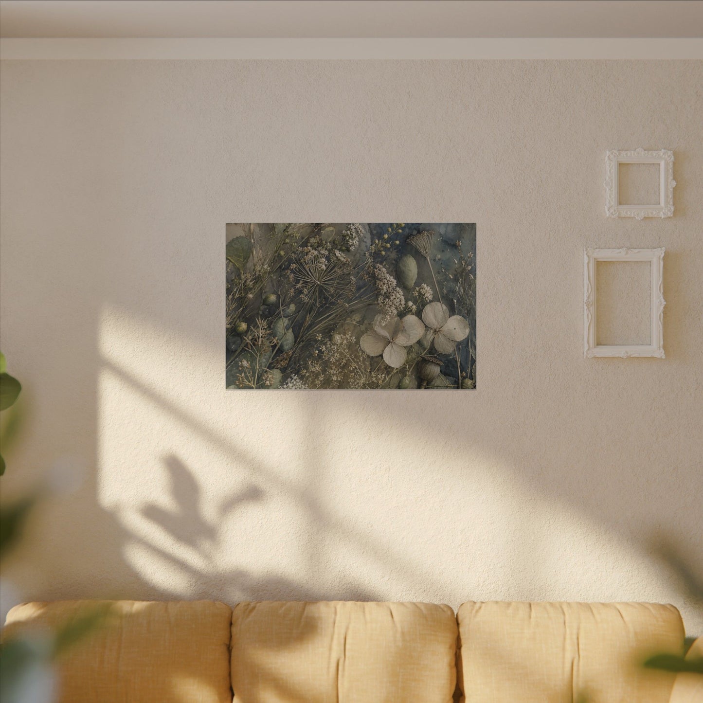 Japandi Dried Flowers in Moonlight | Watercolor Canvas Art