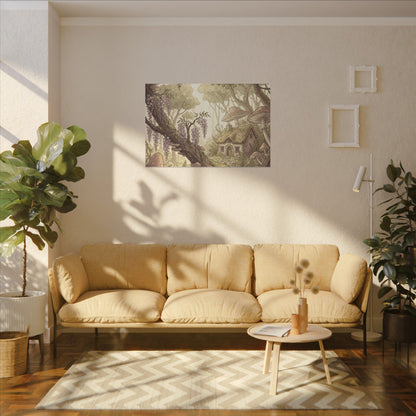 Summer Wisteria Mushroom Illustration Canvas Art | Enchanting Decor
