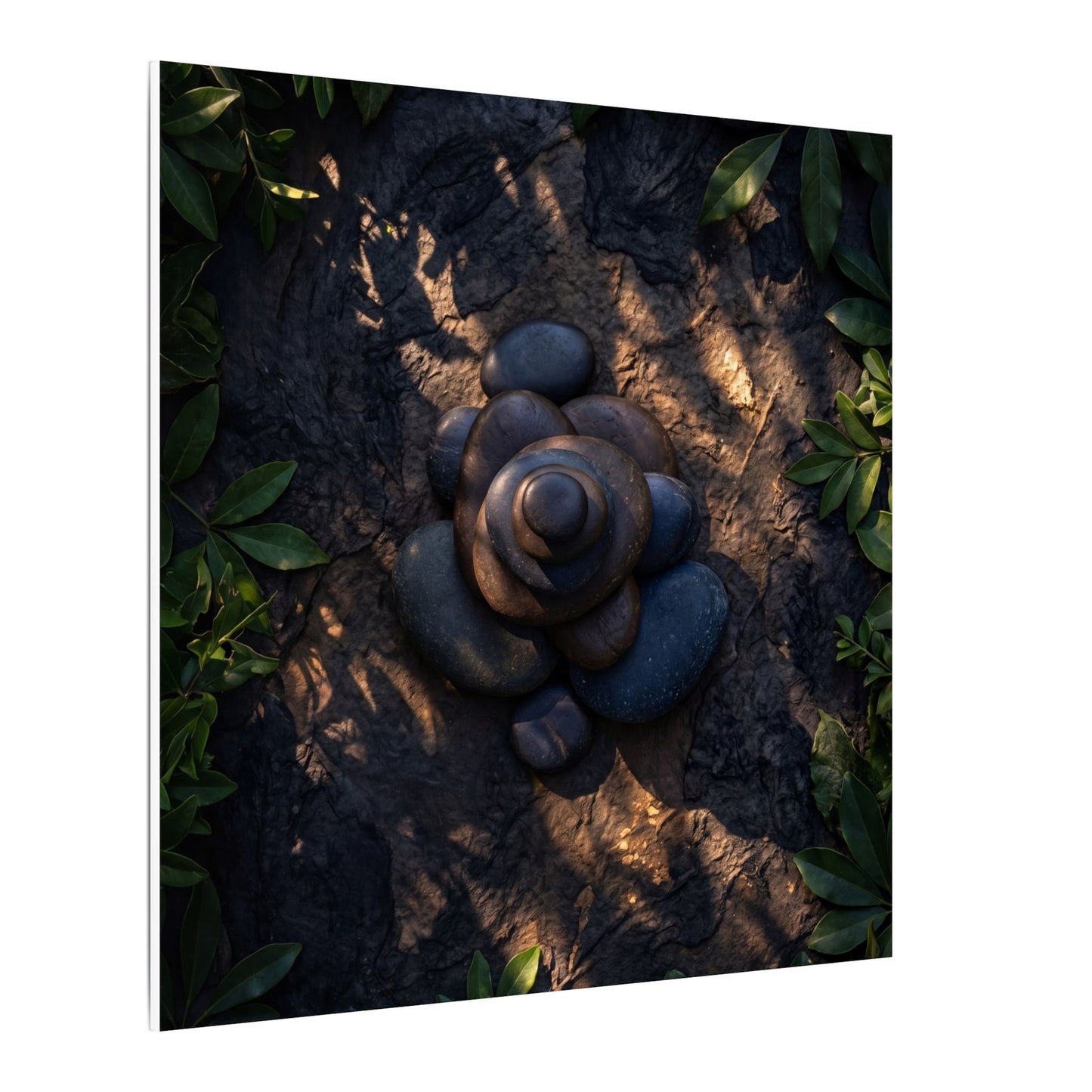Ma River Stones Canvas Art - Dark Japandi Dark Texture