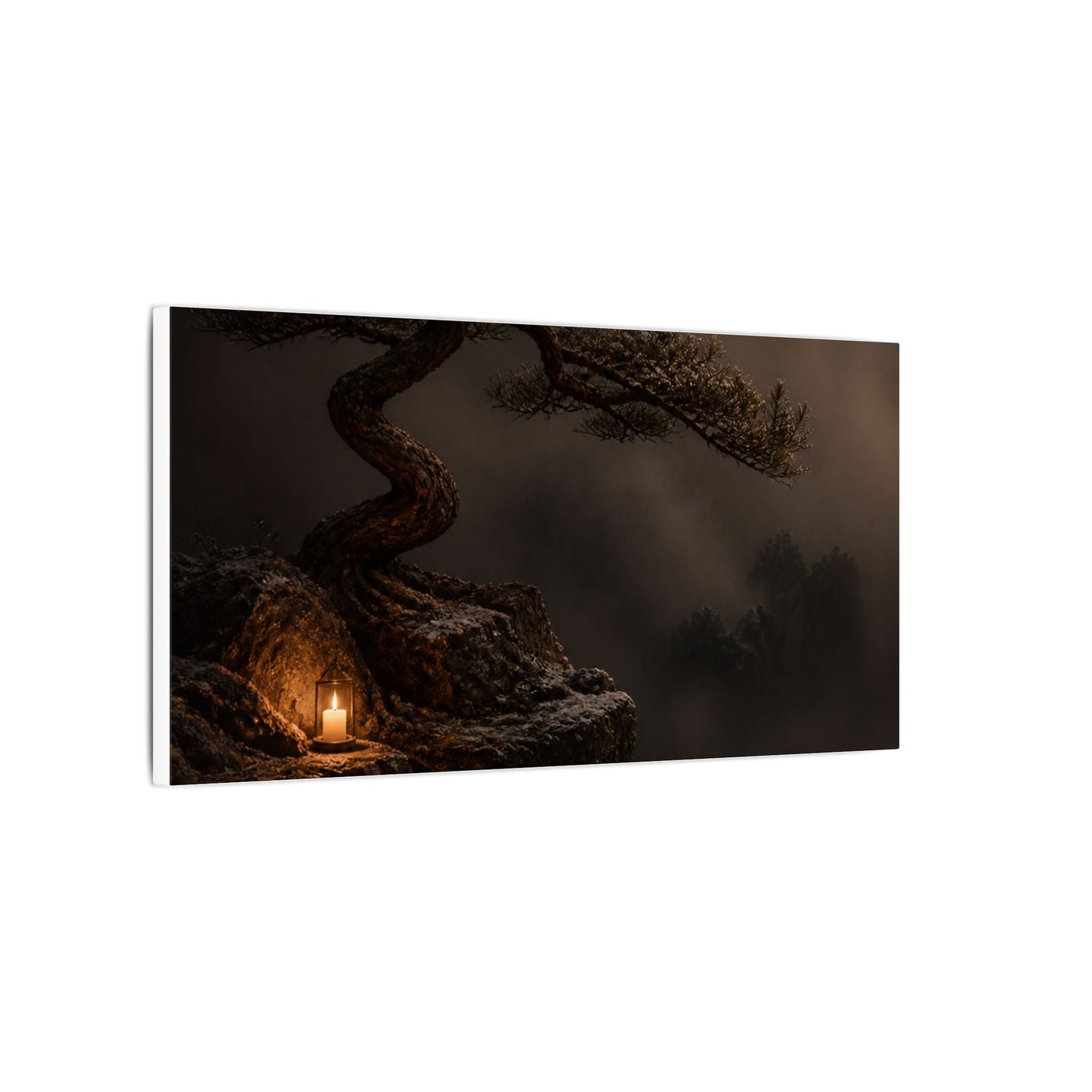 Pine Tree Shadow Zen Canvas Art | Luxurious Dark Japandi Art