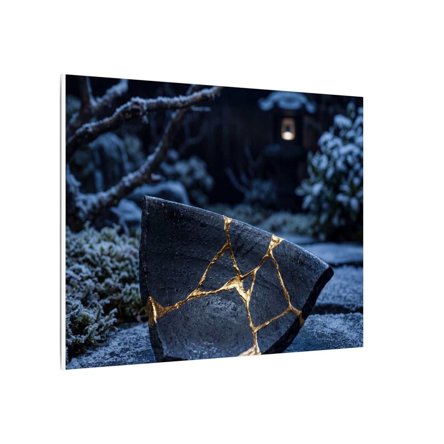 Moonlit Garden Winter Canvas Art | Kintsugi Artful Design