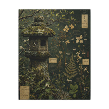 Spring Stone Lantern Herbarium Canvas Art | Nostalgic Decor