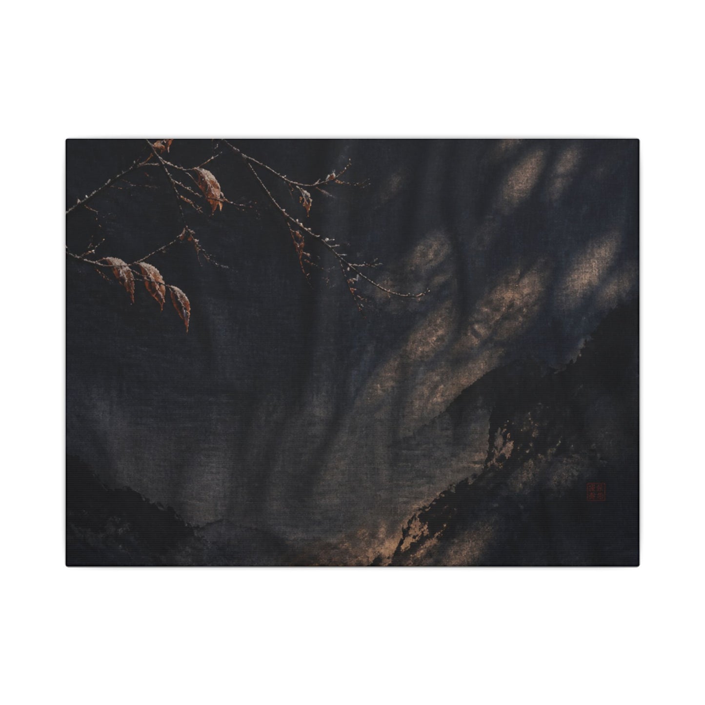 Atmospheric Silk Drape Canvas Art - Charcoal Ink Dark Japandi