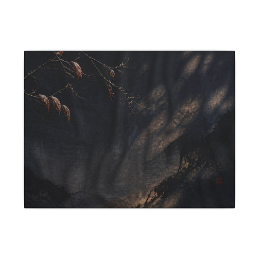Atmospheric Silk Drape Canvas Art - Charcoal Ink Dark Japandi