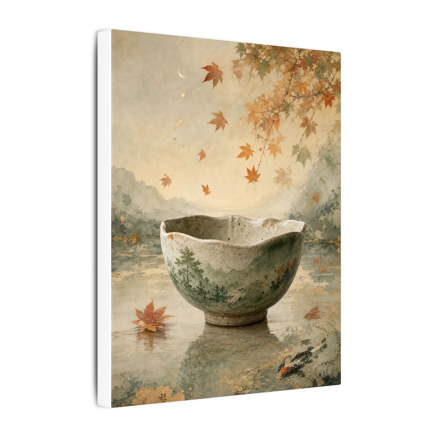 Autumn Ceramic Bowl Watercolor Canvas Art | Cozy Decor