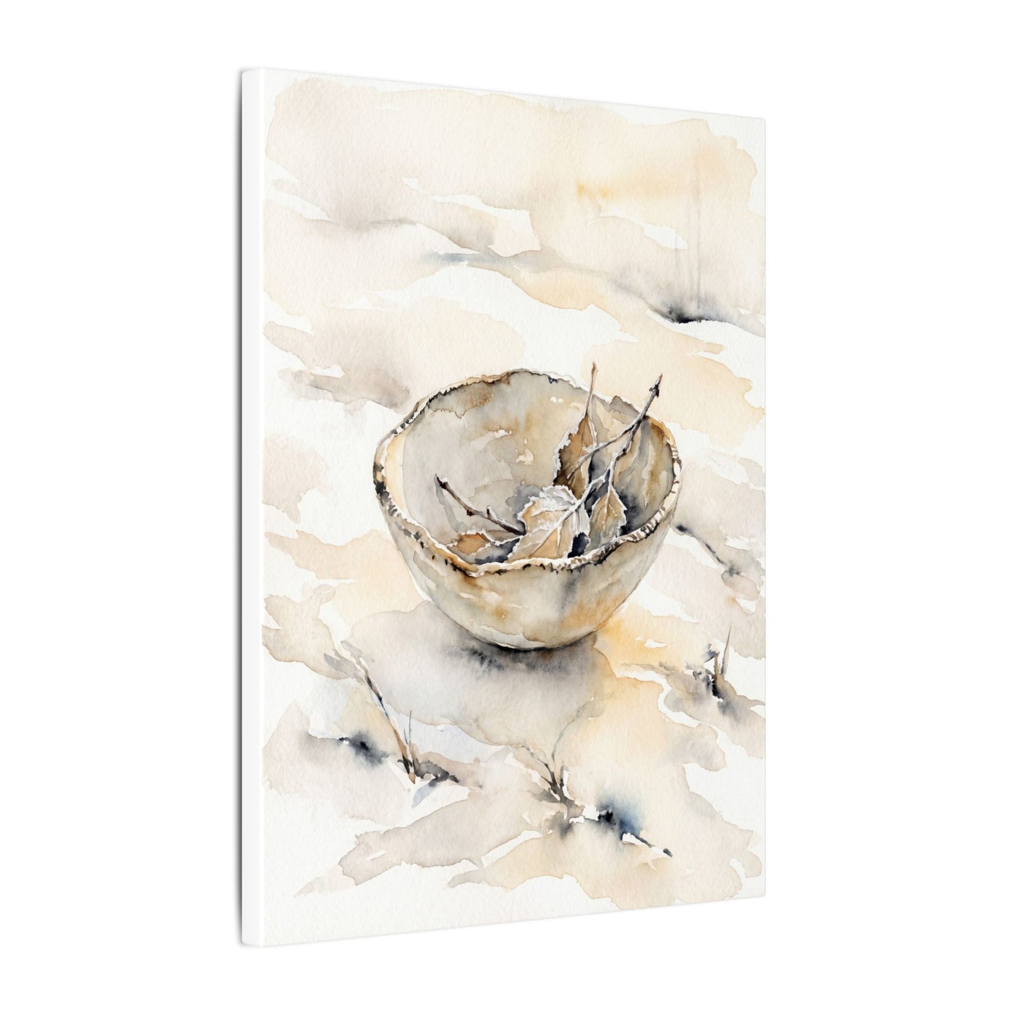 Ceramic Bowl Canvas Art | Winter Japandi Watercolor Art