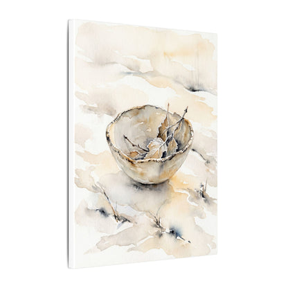 Ceramic Bowl Canvas Art | Winter Japandi Watercolor Art