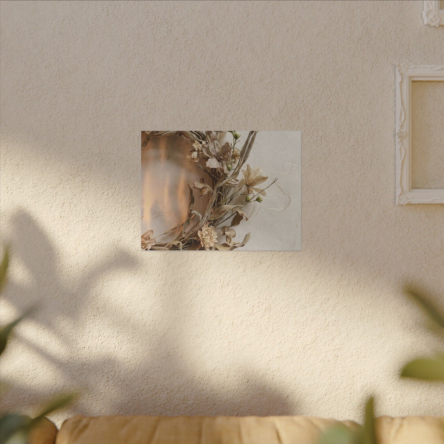 Dried Flowers Japanese Pattern Canvas Art | Neutral Japandi Art