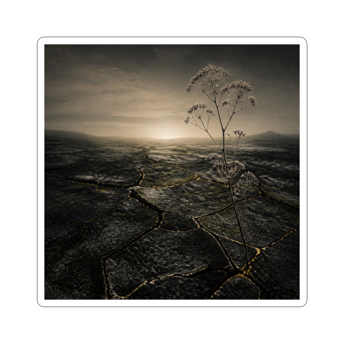 Dawn Cracked Earth Sticker - Dark Japandi Mono No Aware