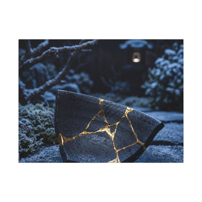 Moonlit Garden Winter Canvas Art | Kintsugi Artful Design