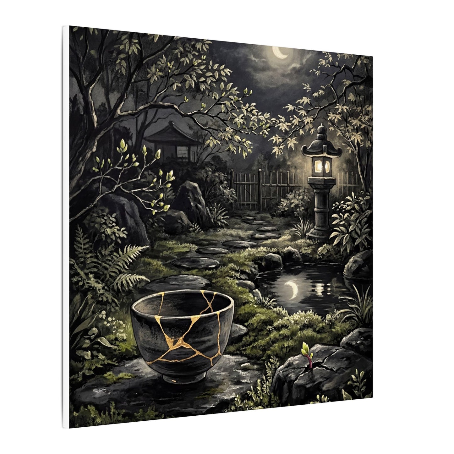 Kintsugi Moonlit Garden in Dappled | Gold Repair Canvas Art