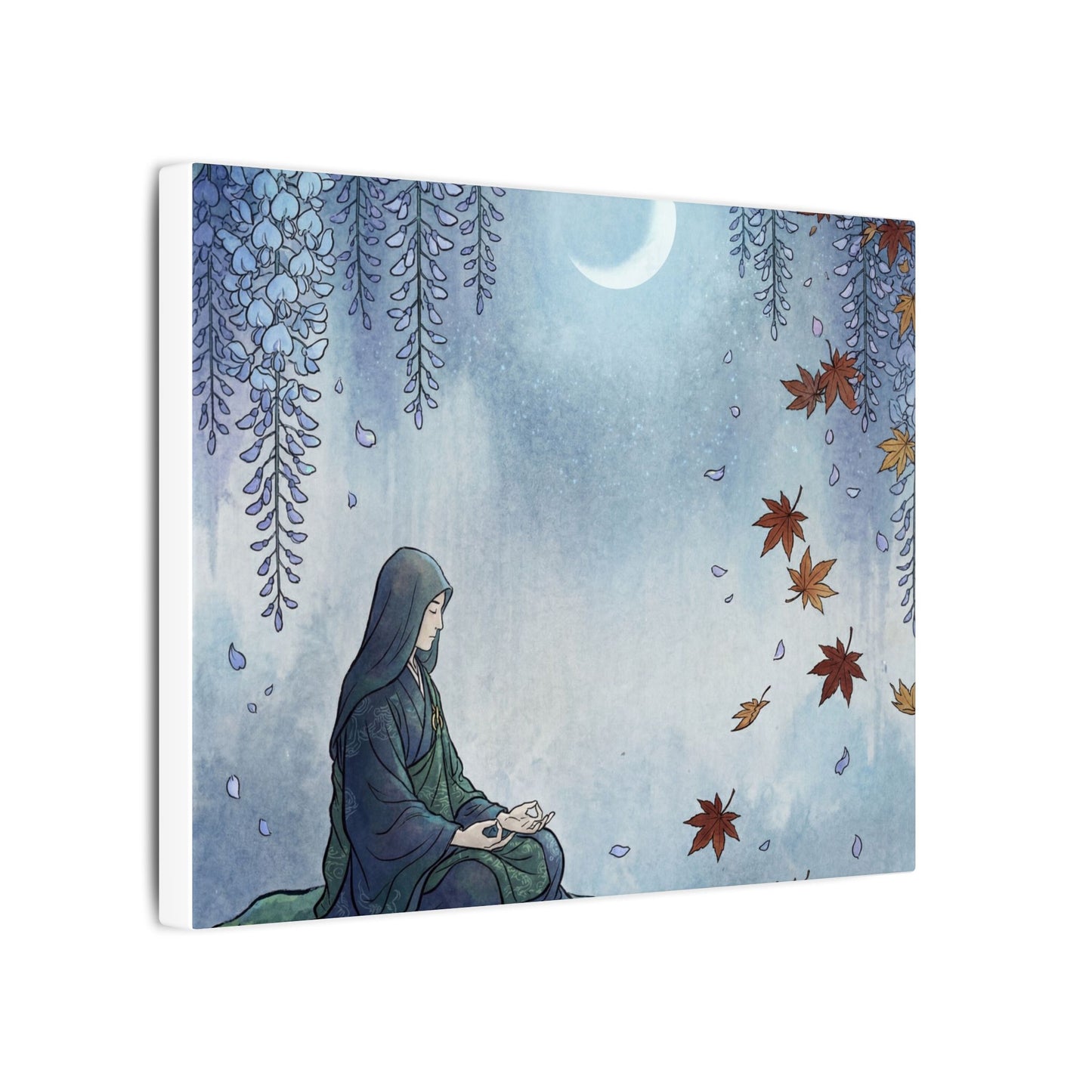 Zen Wisteria in Moonlight | Ukiyo E Inspired Canvas Art