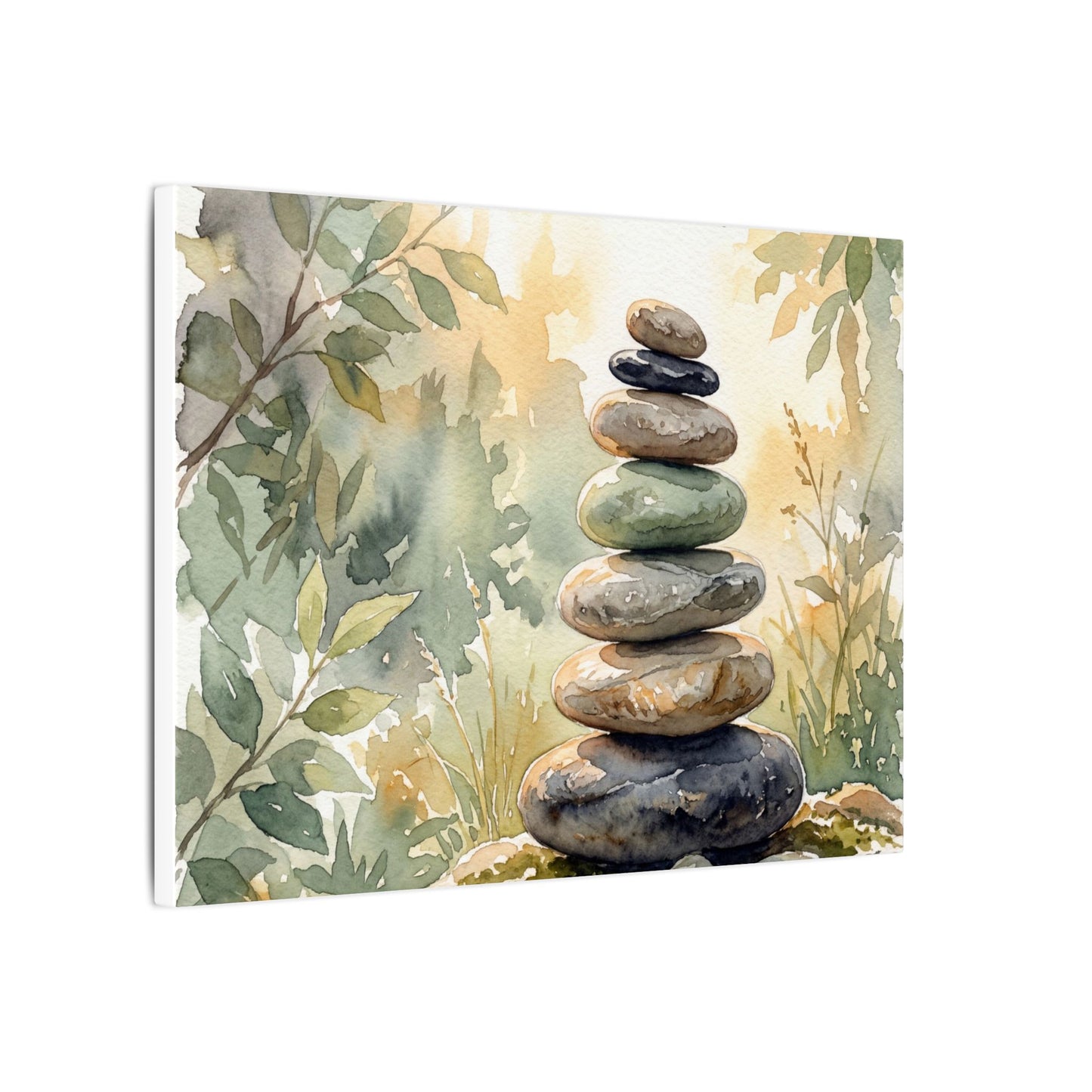 Golden Hour River Stones Canvas Art - Japandi Mono No Aware