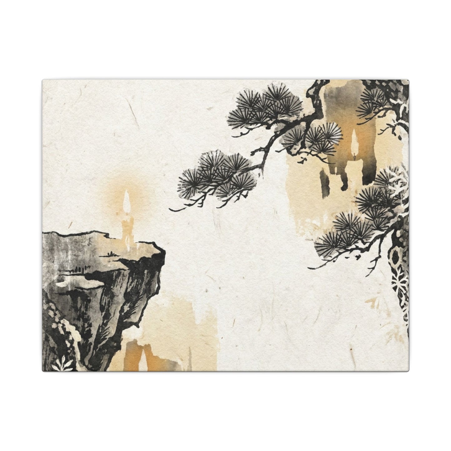 Japandi Pine Tree in Candlelight | Japanese Pattern Canvas Art