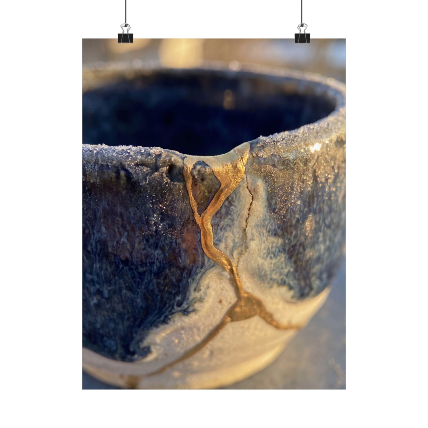 Kintsugi Ceramic Bowl in Golden Hour | Gold Vein Wall Art Print
