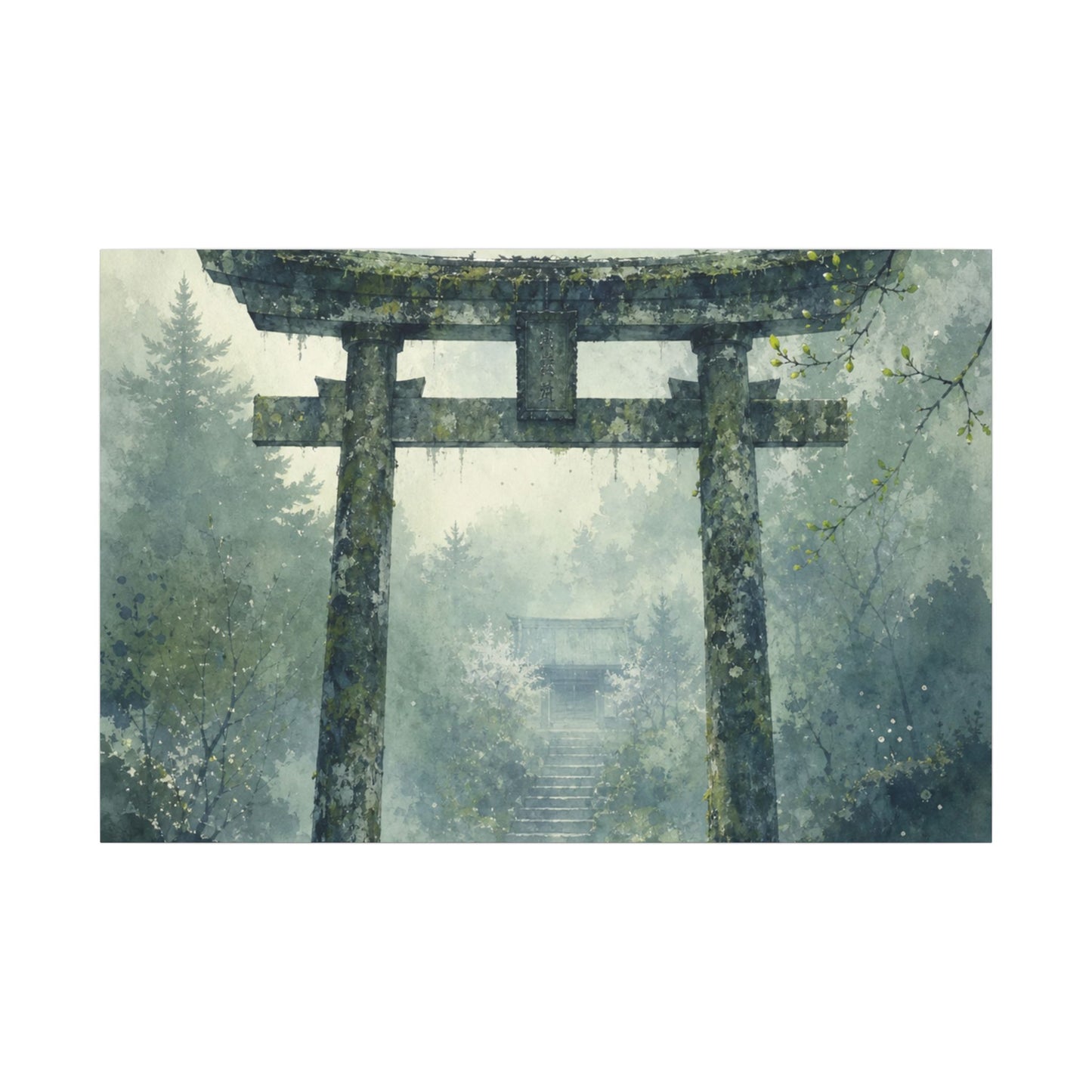 Earthy Torii Gate Canvas Art - Watercolor Japandi