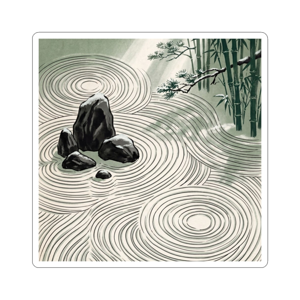Calm Rock Garden Sticker - Ukiyo E Inspired Zen