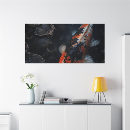 Koi Pond Canvas Art | Winter Dark Japandi Shadow Zen Art