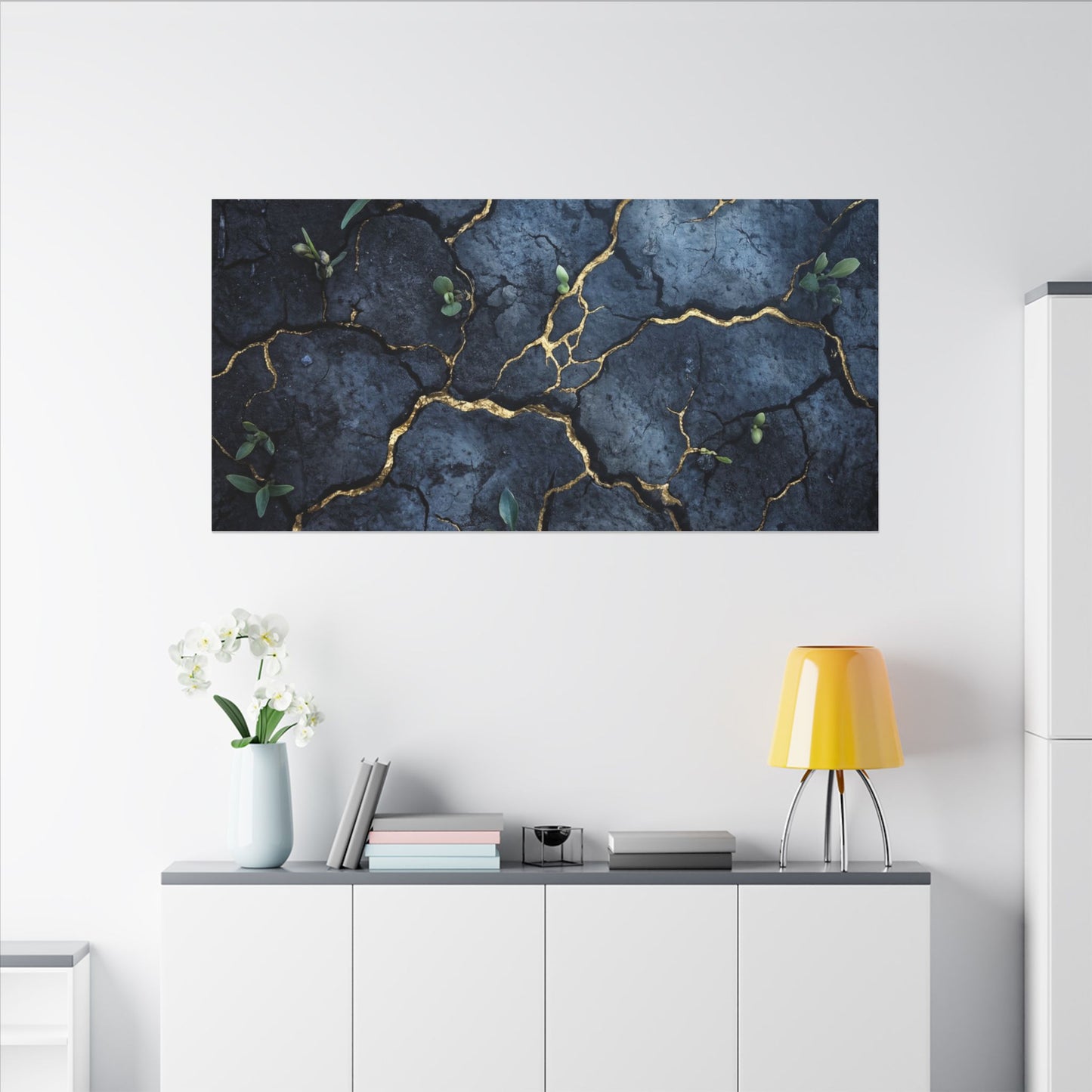 Cracked Earth Spring Canvas Art | Kintsugi Healing Design