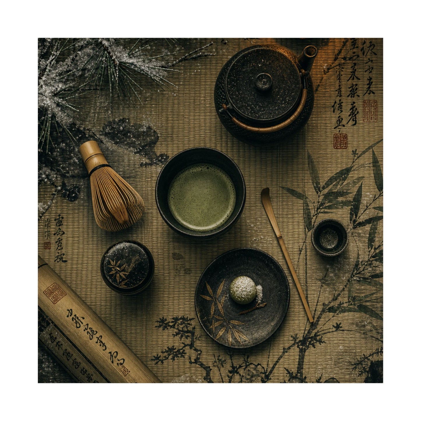 Tea Ceremony Winter Wall Art Print | Zen Calm Design
