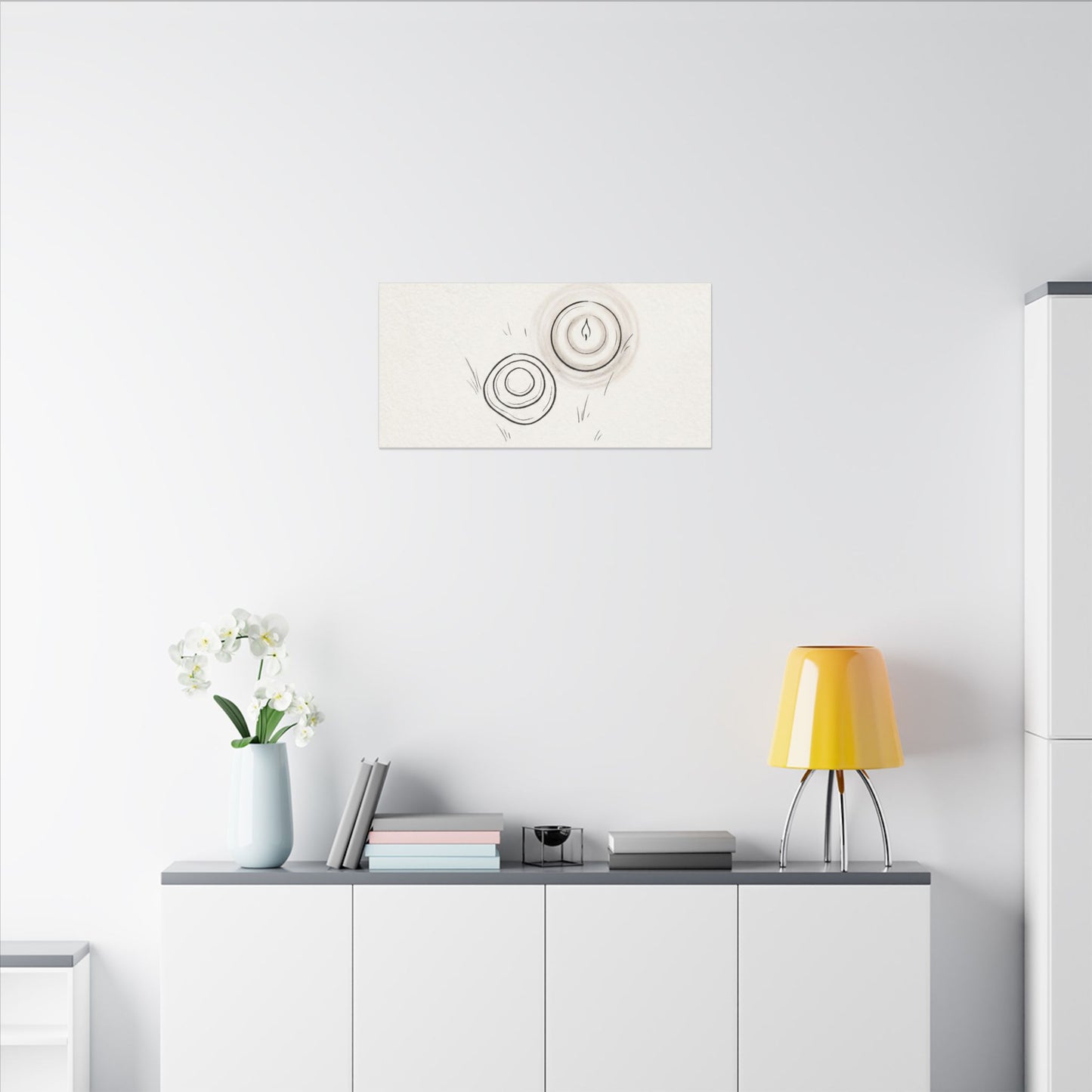 River Stones Canvas Art | Winter Japandi Minimal Line Art