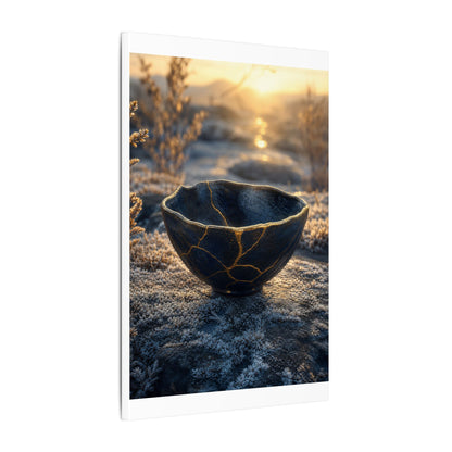 Ceramic Bowl Canvas Art | Winter Kintsugi Gold Repair Art