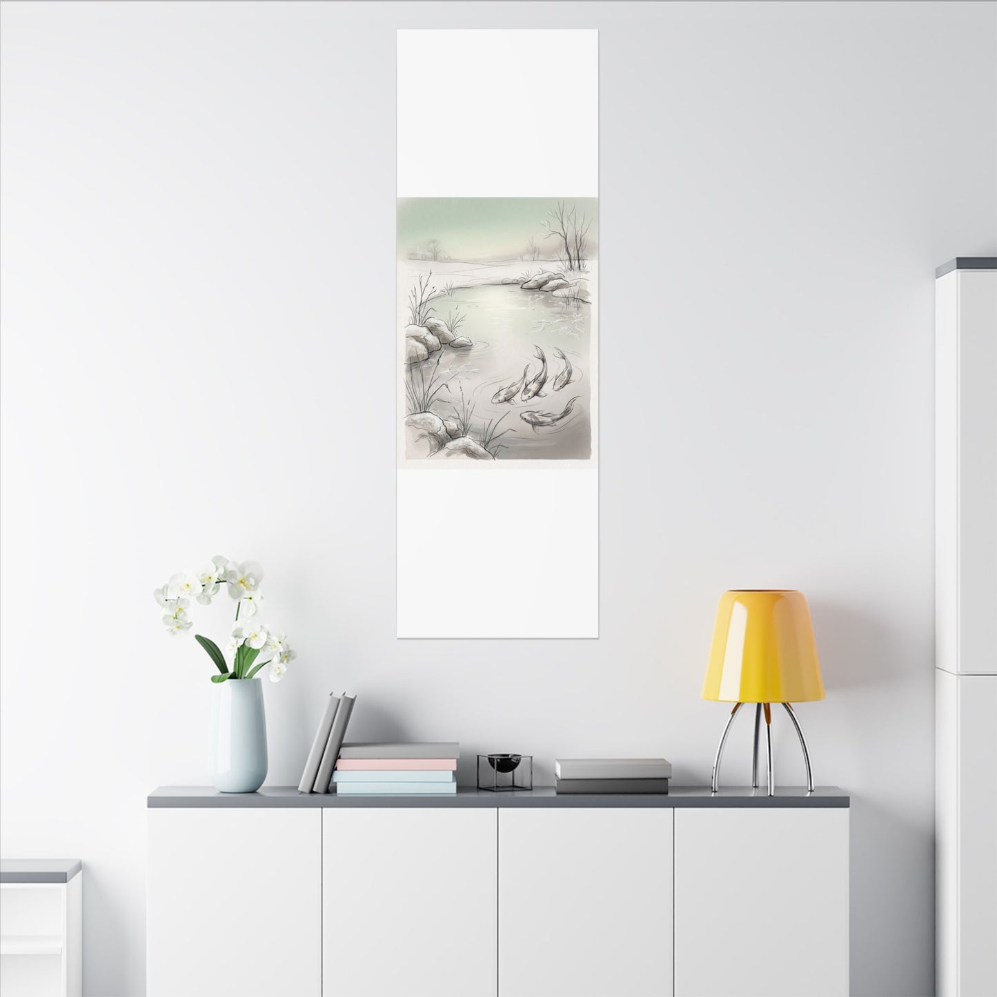 Koi Pond Minimal Line Canvas Art | Cozy Japandi Art