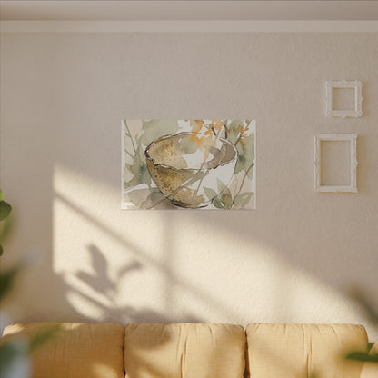 Spring Ceramic Bowl Watercolor Canvas Art | Neutral Decor