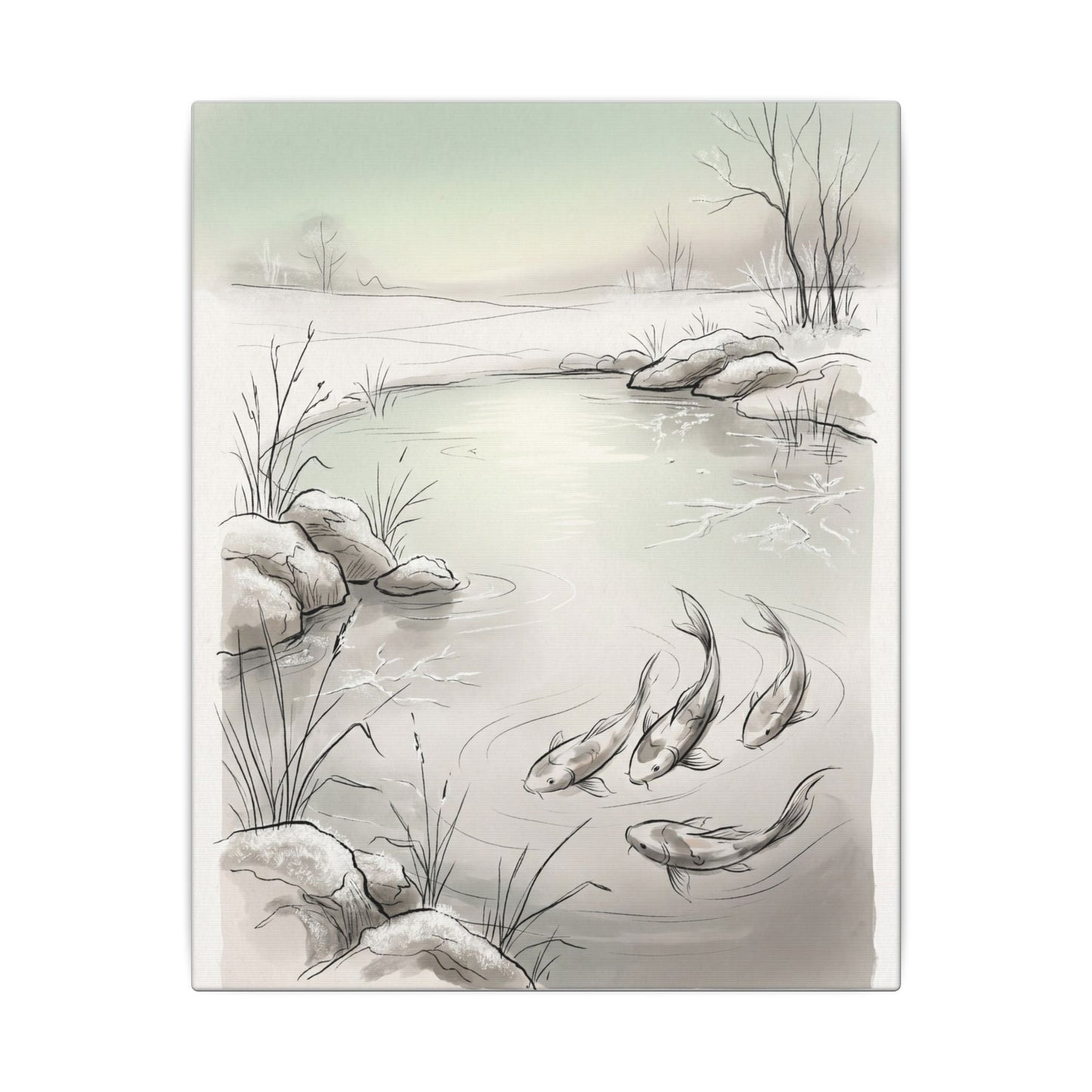 Koi Pond Minimal Line Canvas Art | Cozy Japandi Art
