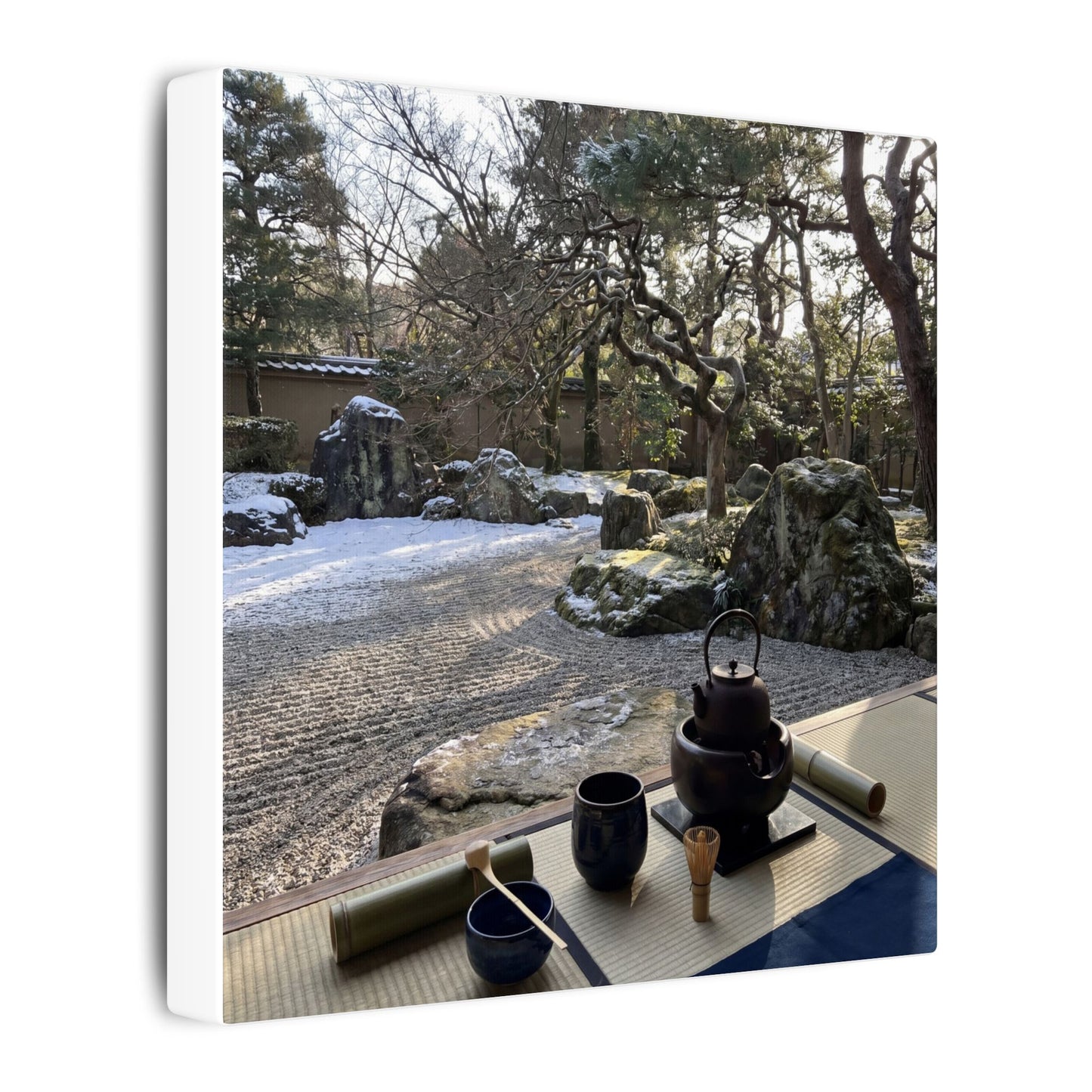 Winter Tea Ceremony Karesansui Canvas Art | Serene Decor