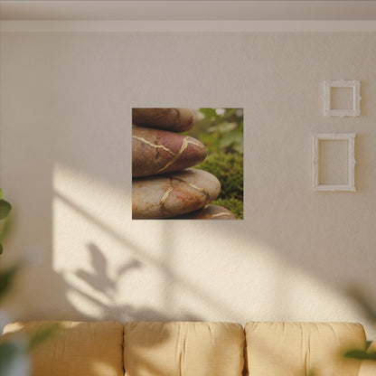River Stones Summer Canvas Art | Kintsugi Healing Design