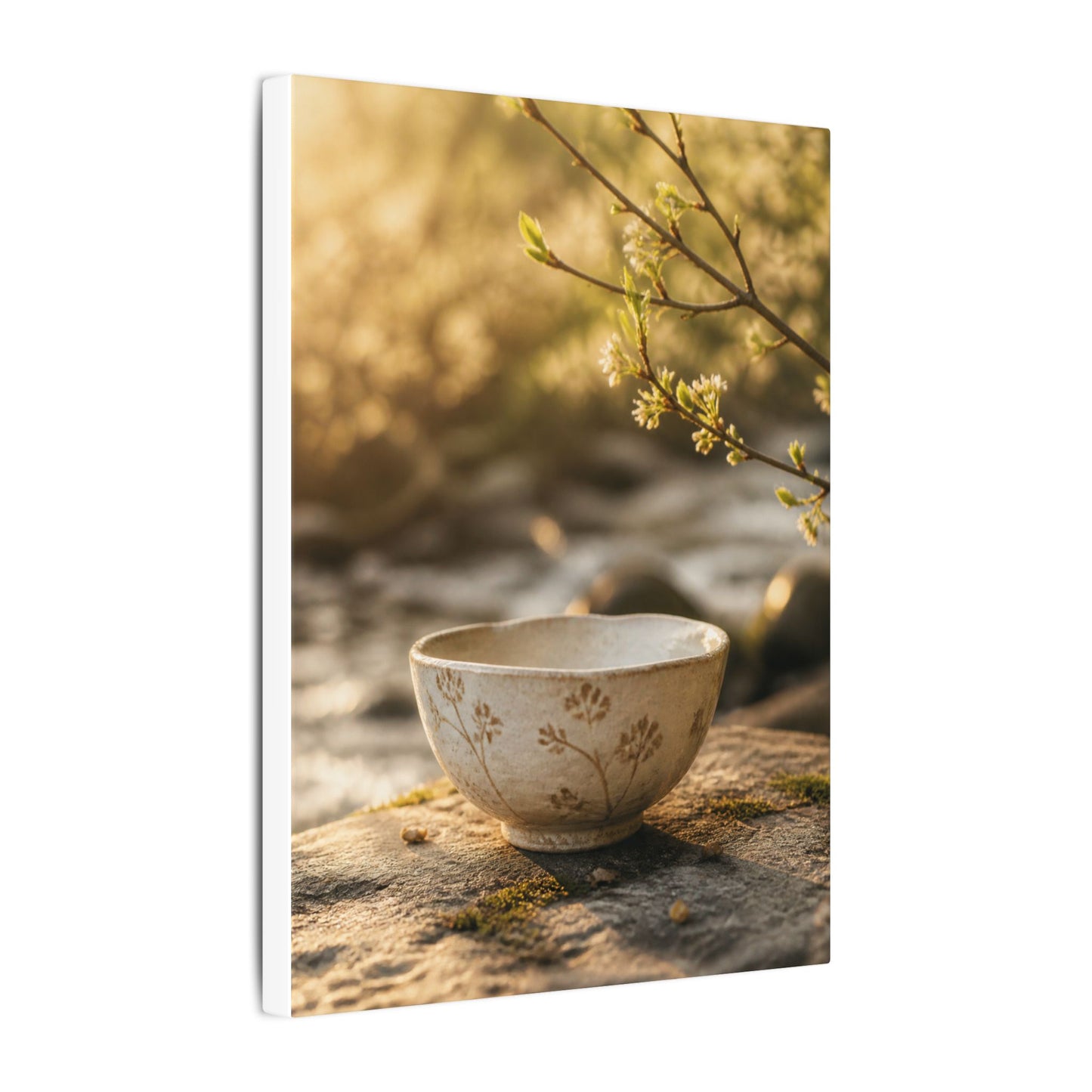 Neutral Ceramic Bowl Canvas Art - Japanese Pattern Japandi