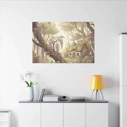 Summer Wisteria Mushroom Illustration Canvas Art | Enchanting Decor
