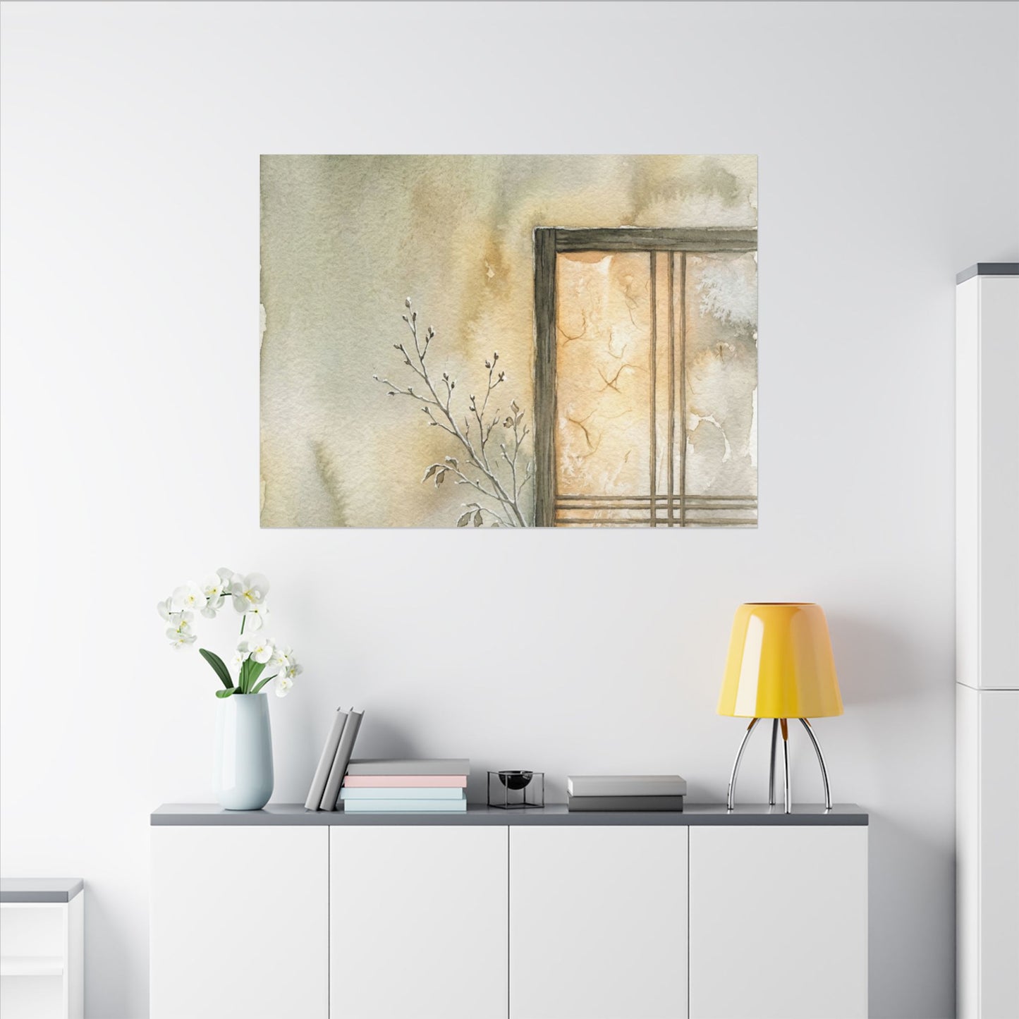 Ma Shoji Screen Canvas Art - Japandi Watercolor