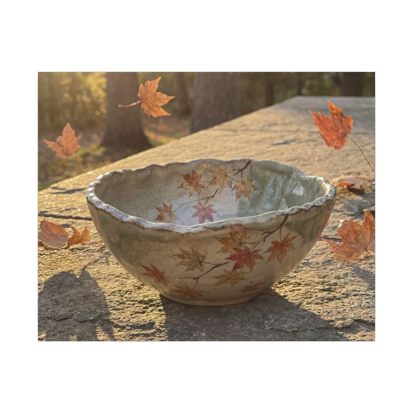 Japandi Ceramic Bowl in Golden Hour | Japanese Pattern Canvas Art