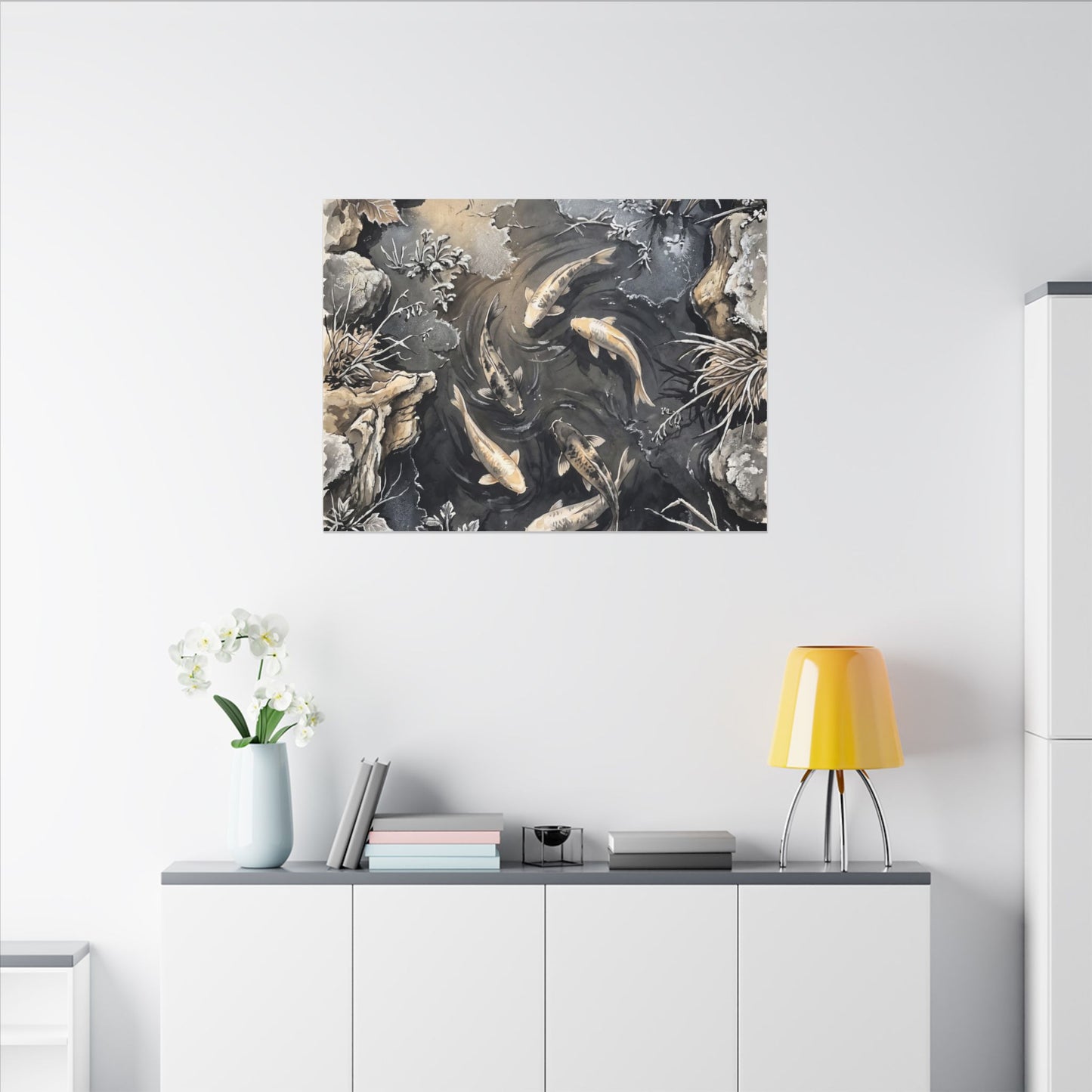 Koi Pond Canvas Art | Winter Japandi Japanese Pattern Art